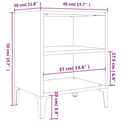 vidaXL Nattbord med metallben grå sonoma eik 40x30x50 cm