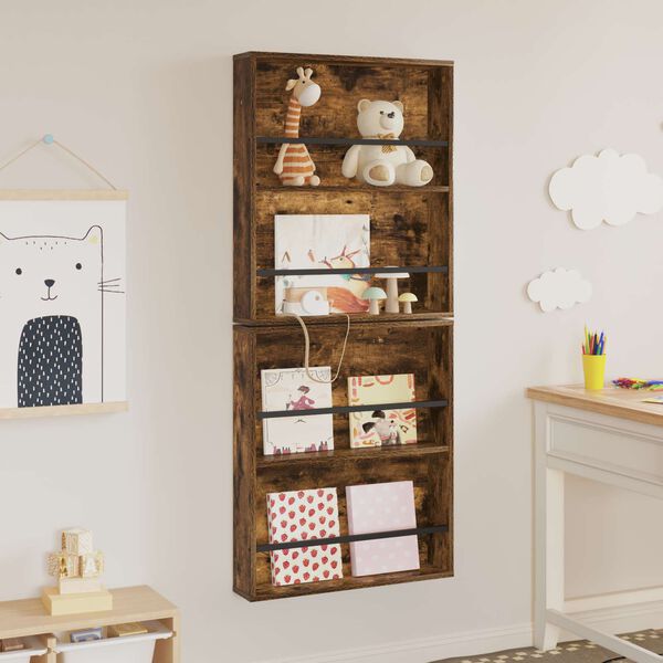 vidaXL Magasinreol 2 pcs R&oslash;kt eik 60 x 12 x 70 cm Konstruert tre