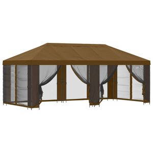 vidaXL Hagepaviljong med sidevegger 6 x 3 m Gr&aring;brun Polyester og st&aring;l