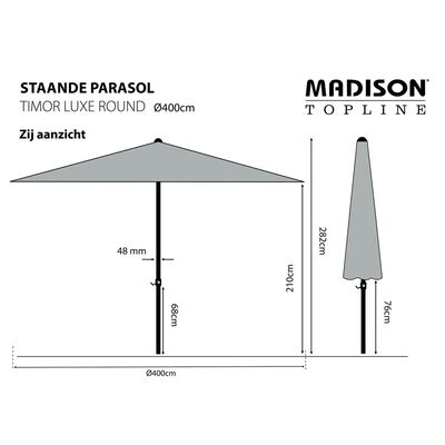 Madison Parasoll Timor Luxe 400 cm grå PAC8P014