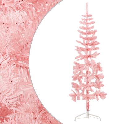 vidaXL Kunstig halvt juletre med stativ tynt rosa 120 cm
