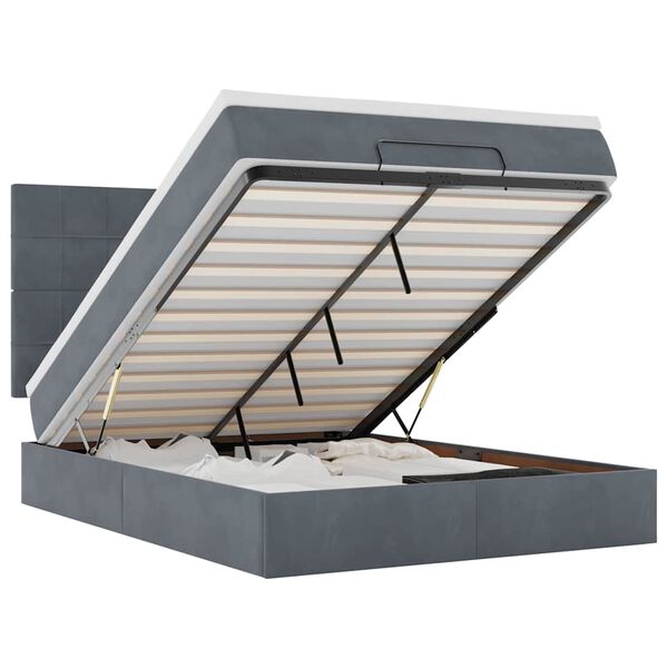 vidaXL Ottoman sengeramme med madrasser mørkegrå 140x200cm fløyel