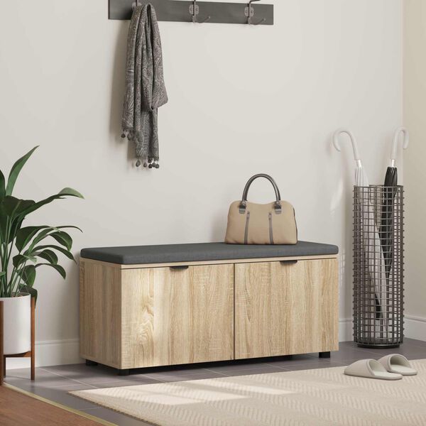 vidaXL Gangbenk med pute med lagring Sonoma eik 100 x 38 x 46 cm