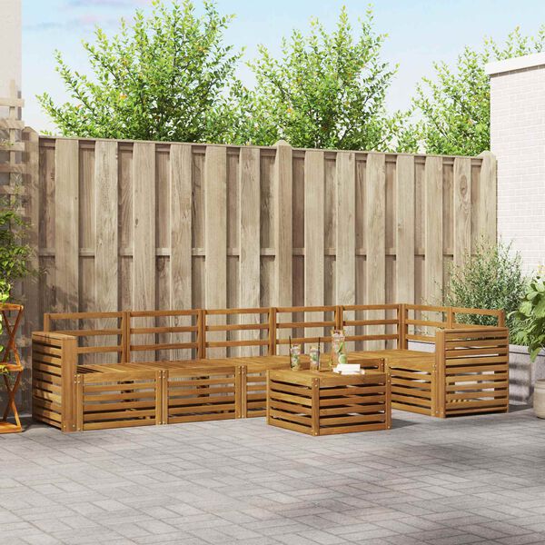 vidaXL Seksjonssofa Sett 7 pcs Naturlig Solid akasietre