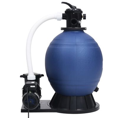 vidaXL Sandfilter med 7-veis ventil og 1000 W pumpe blå og svart