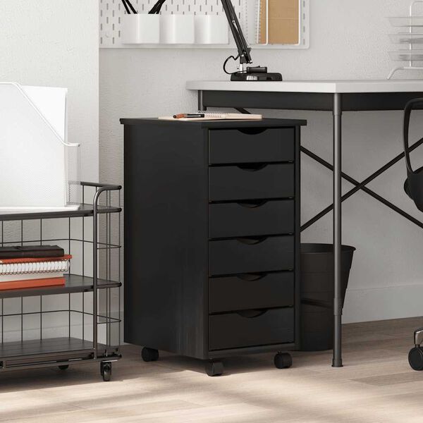 vidaXL Rulleskap med skuffer MOSS svart heltre furu