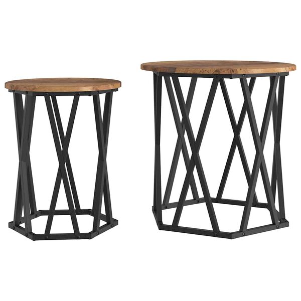 vidaXL Kaffebord 2 pcs Gammelt tre 50 x 50 x 50 cm Ingeni&oslash;rtre og st&aring;l