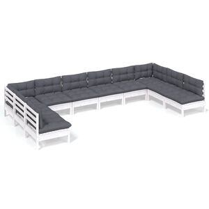 vidaXL Hagesofagruppe med puter 10 deler hvit heltre furu