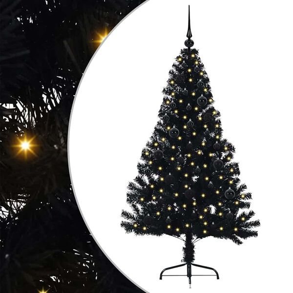 vidaXL Kunstig Forhåndsopplyst Juletre med 150 LED Svart 150 cm PVC
