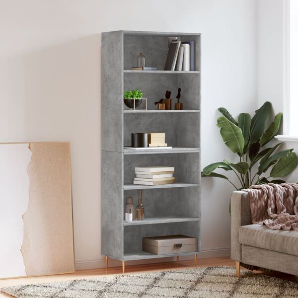 vidaXL Highboard betonggr&aring; 69,5x32,5x180 cm konstruert tre