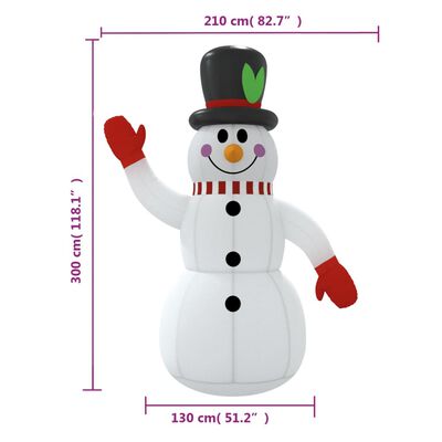 vidaXL Oppblåsbar snømann med LED-lys 300 cm