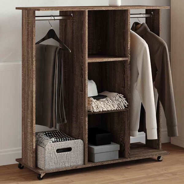 vidaXL Garderobe med hjul brun eik 102x38x110 cm konstruert tre