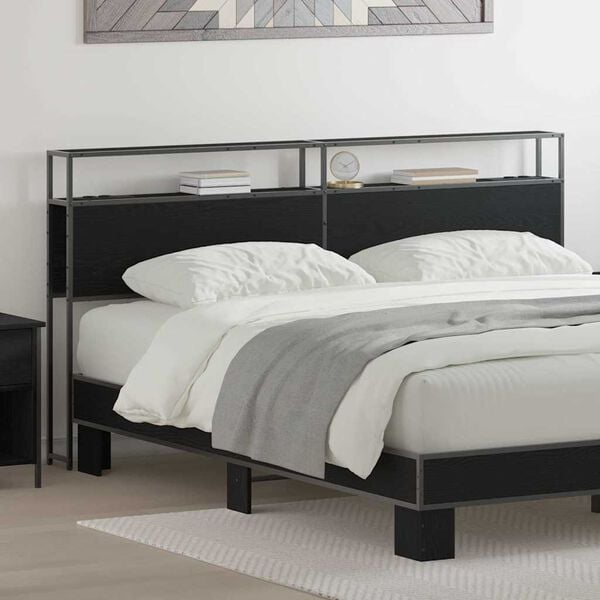 vidaXL Lagringshodegavl med hylle Svart eik 180 cm Konstruert tre