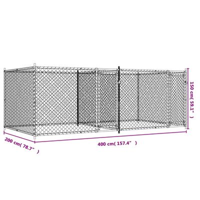 vidaXL Hundebur med dører grå 4x2x1,5 m galvanisert stål