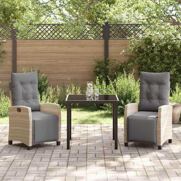 vidaXL Hage Spisegruppe med pute 3 pcs Beige polyrotting