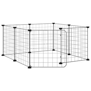vidaXL Kj&aelig;ledyrbur med 8 paneler og d&oslash;r svart 70x70x35 cm st&aring;l