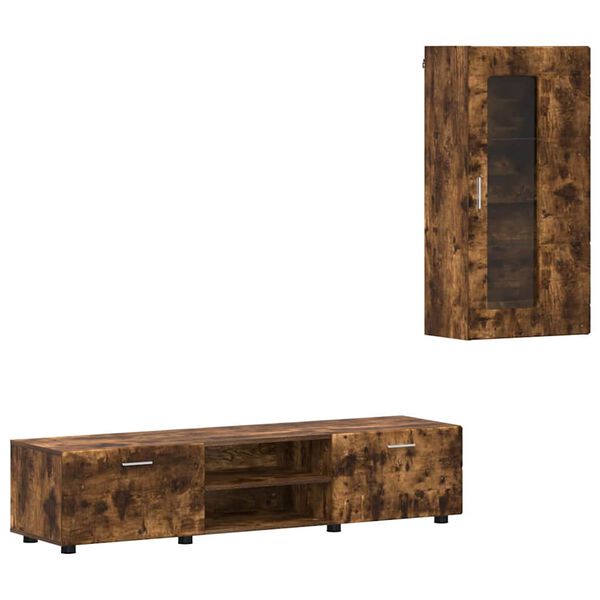 vidaXL TV-benksett med skuff med hylle FLORIN R&oslash;kt eik Konstruert tre