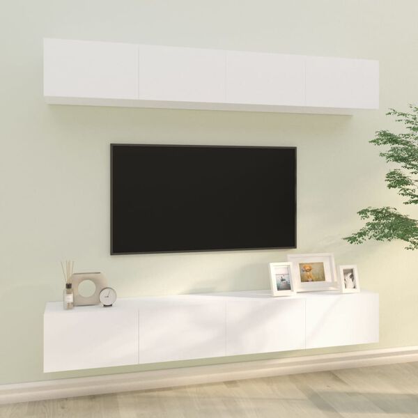 vidaXL Vegghengte TV-benker 4 stk hvit 100x30x30 cm