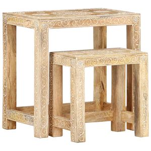vidaXL H&aring;ndmalt sidebordsett 2 stk heltre mango