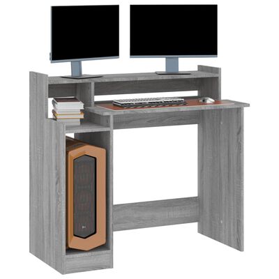 vidaXL Skrivebord med LED-lys grå sonoma 97x45x90 cm konstruert tre