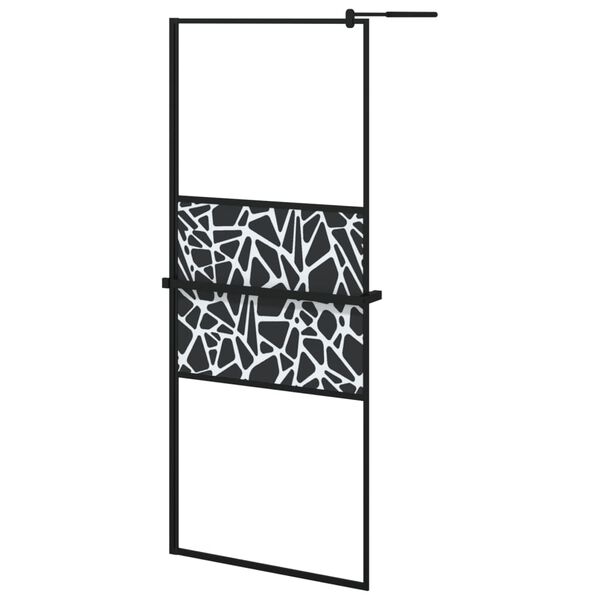 vidaXL Dusjvegg med hylle svart 80x195 cm ESG-glass og aluminium