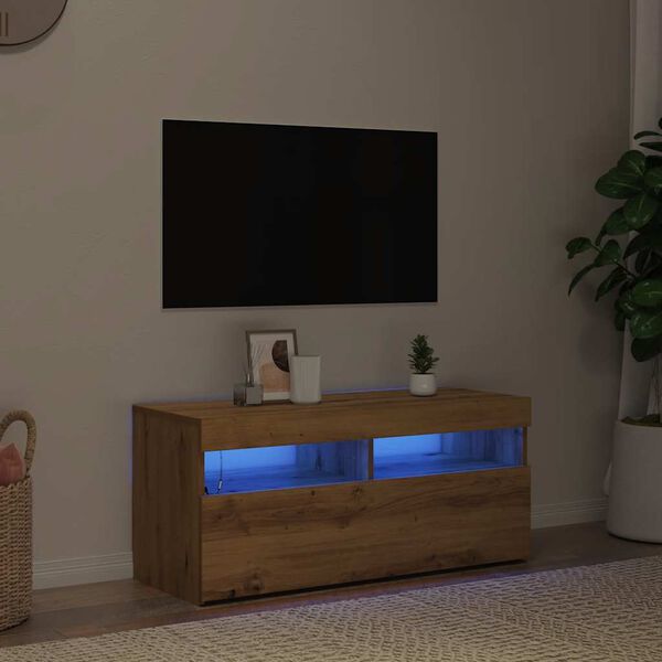 vidaXL TV-benk med LED-lys artisan eik 90x35x40 cm konstruert tre