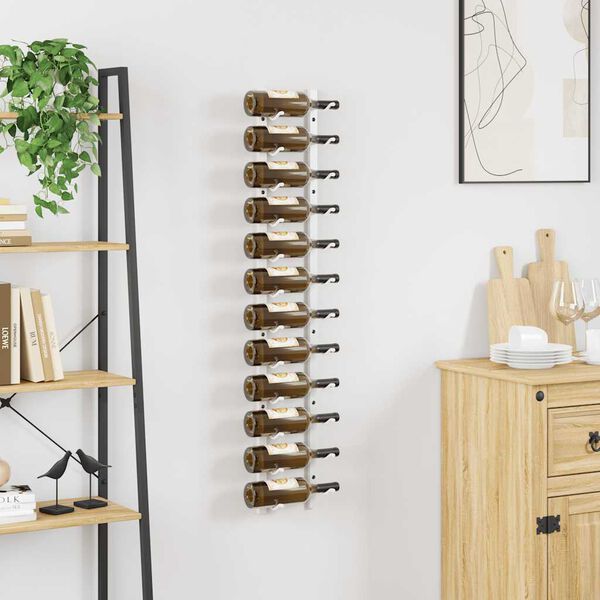 vidaXL Veggmontert vinstativ for 12 flasker hvit jern