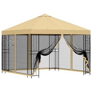 vidaXL Hagepaviljong med sidevegger 3 x 3 m Krem Polyester og st&aring;l