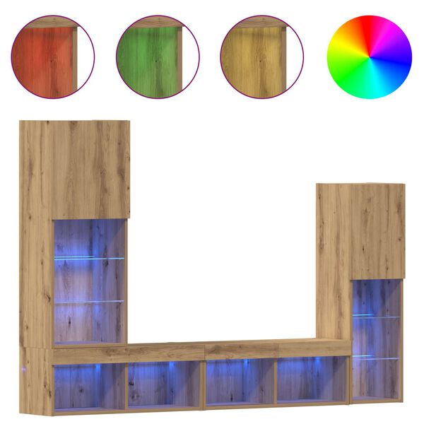 vidaXL TV-skap med LED -stripelys 4 pcs artisan eik Konstruert tre