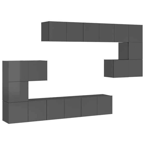 vidaXL TV-benksett 10 deler h&oslash;yglans gr&aring; konstruert tre