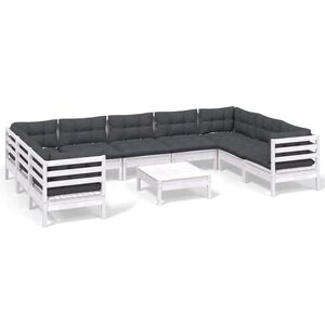 vidaXL Hagesofagruppe med puter 10 deler hvit heltre furu