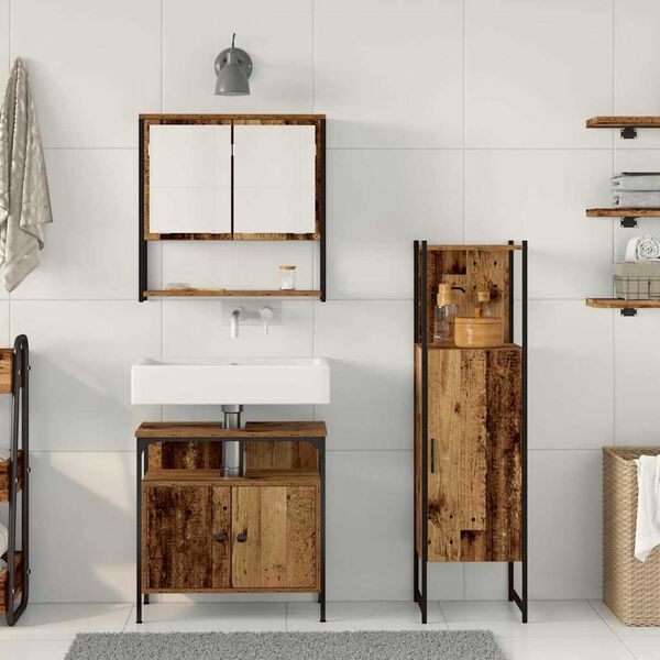 vidaXL Baderomsinnredningssett med hylle 3 pcs Brun Konstruert tre