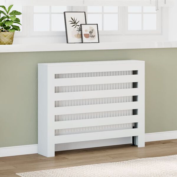 vidaXL Radiatordeksel hvit 104x20x82 cm konstruert tre