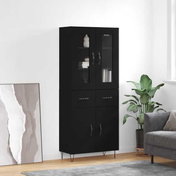 vidaXL Highboard svart 69,5x34x180 cm konstruert tre