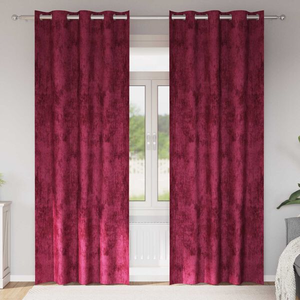 vidaXL Fl&oslash;yel Gardiner med gardiner 2 pcs Vinr&oslash;d 225 x 140 cm Fl&oslash;yel