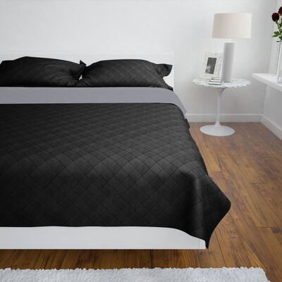Tosidig vattert sengeteppe svart/grå 230 x 260 cm