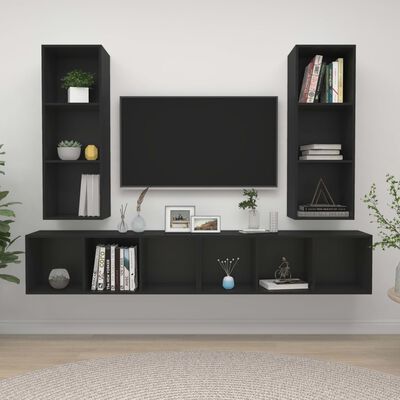 vidaXL Vegghengte TV-benker 4 stk svart sponplate