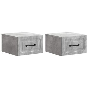 vidaXL Vegghengt Nattbord med skuff 2 pcs Betonggr&aring; 34,5 x 33 x 20 cm