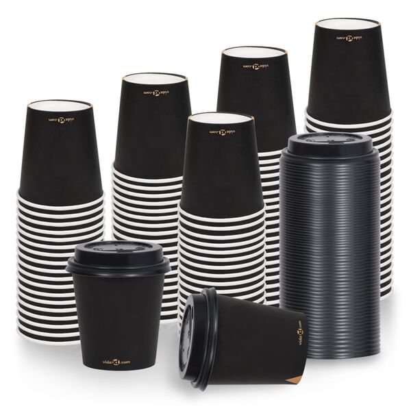 vidaXL Kaffepapirkopper med lokk 200 ml 100 stk svart