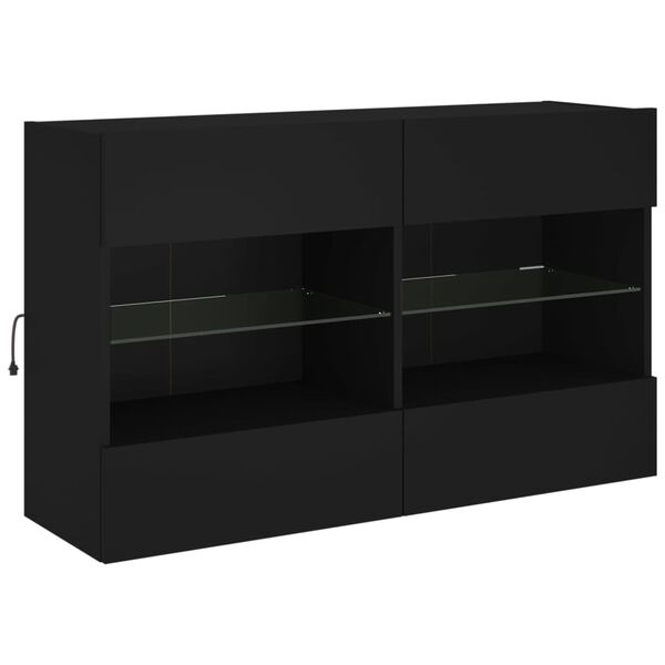 vidaXL Vegghengt TV-benk med LED svart 98,5x30x60,5 cm