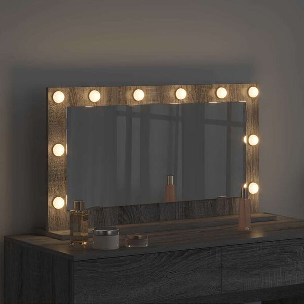 vidaXL Stilfullt Speil med LED -stripelys Grå Sonoma 80 x 45 x 18 cm