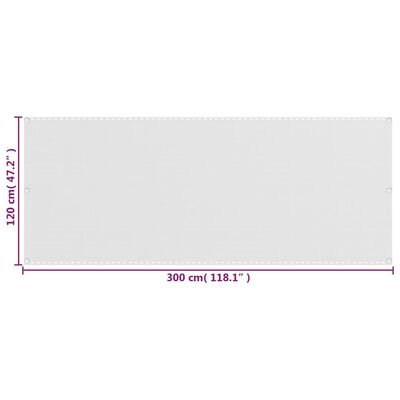 vidaXL Balkongskjerm hvit 120x300 cm HDPE