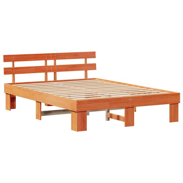 vidaXL Sengestamme med hodegjerde Vokset Brun 140 x 200 cm Massiv furu