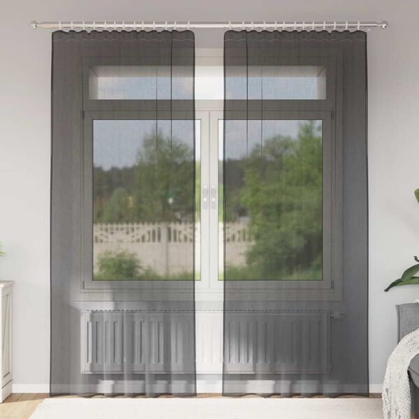 vidaXL Voile gardiner med stanglommer 2 stk svart