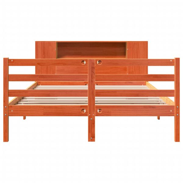 vidaXL Seng med bokhylle uten madrass voksbrun 150x200 cm heltre furu