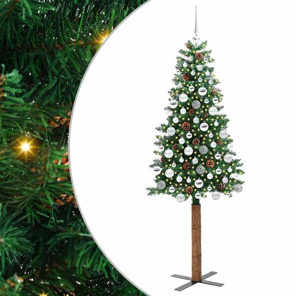 vidaXL Slim juletre med 300 LED grønn 180 cm PVC og Massivt Furu tre