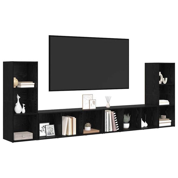 vidaXL TV-benksett 4 pcs Svart Eik 37 x 35 x 107,5 cm Konstruert tre
