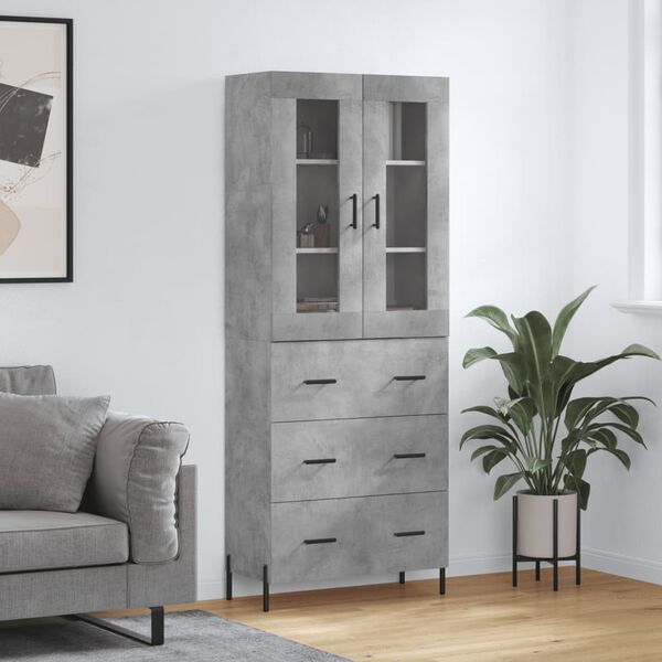 vidaXL Highboard betonggr&aring; 69,5x34x180 cm konstruert tre