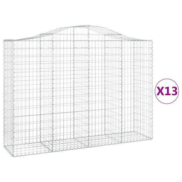 vidaXL Gabionkurver buede 13 stk 200x50x140/160 cm galvanisert jern