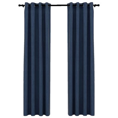 vidaXL Lystette gardiner maljer og lin-design 2 stk blå 140x225 cm